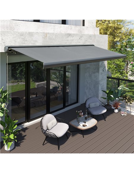 Outsunny 350 x 300cm Cassette Electric Motorised Manual Awning, Grey 840-222V01 - pic 44618 | FastDaddyshop