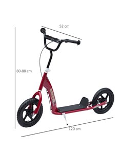 HOMCOM Teen Push Scooter Kids Children Stunt Scooter w/ 12" EVA Tyres, Red 2