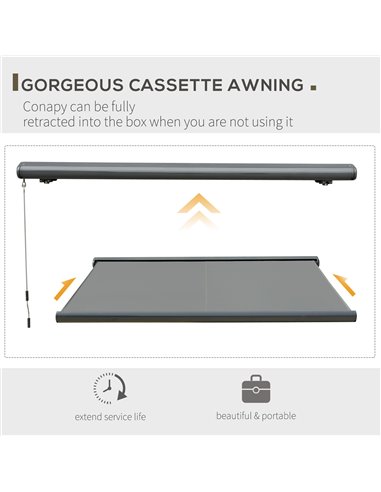 Outsunny Retractable Manual Awning Cassette Electric Motorised Door Window Patio Canopy Sun Shade w/ R/C & LED, 350 x 300cm, Gre