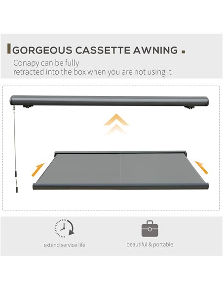 Outsunny Retractable Manual Awning Cassette Electric Motorised Door Window Patio Canopy Sun Shade w/ R/C & LED, 350 x 300cm, Gre - pic 44622 | FastDaddyshop