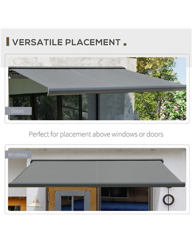 Outsunny Retractable Manual Awning Cassette Electric Motorised Door Window Patio Canopy Sun Shade w/ R/C & LED, 350 x 300cm, Gre