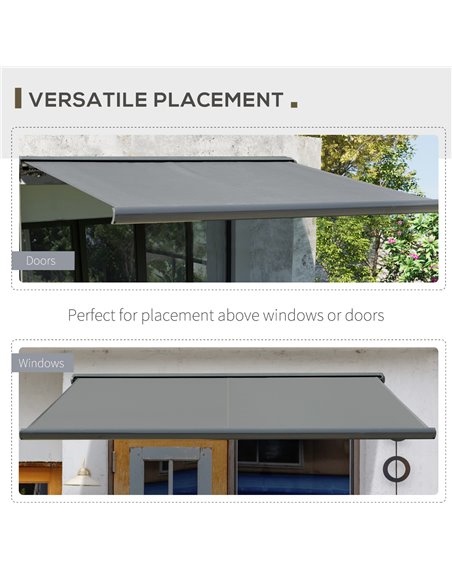 Outsunny Retractable Manual Awning Cassette Electric Motorised Door Window Patio Canopy Sun Shade w/ R/C & LED, 350 x 300cm, Gre - pic 44623 | FastDaddyshop