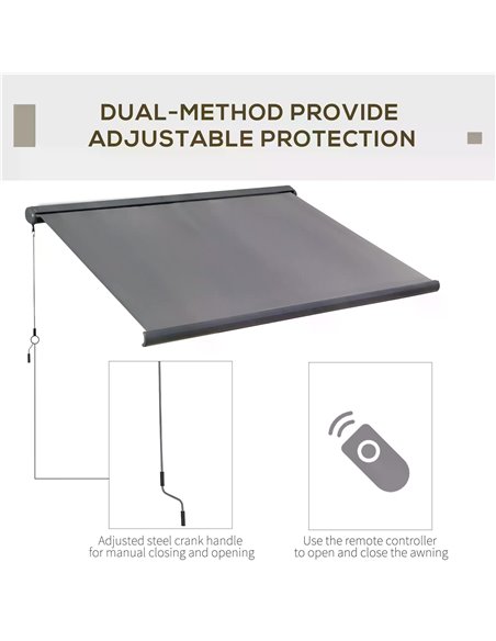 Outsunny Cassette Electric Motorised Manual Awning Door Window Patio Canopy Retractable Sun Shade w/ R/C, 300x250cm Grey 840-226 - pic 44629 | FastDaddyshop