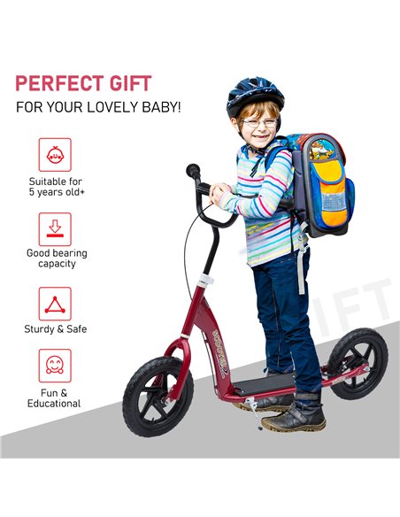 HOMCOM Teen Push Scooter Kids Children Stunt Scooter w/ 12" EVA Tyres, Red - pic 4463 | FastDaddyshop