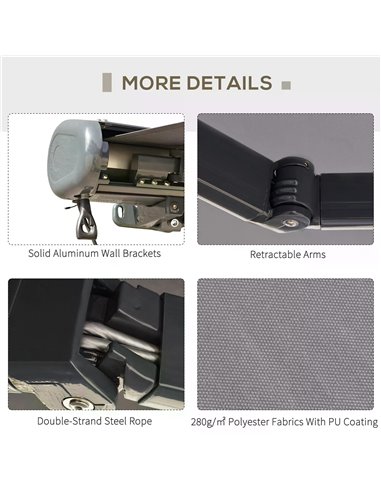 Outsunny Cassette Electric Motorised Manual Awning Door Window Patio Canopy Retractable Sun Shade w/ R/C, 300x250cm Grey 840-226