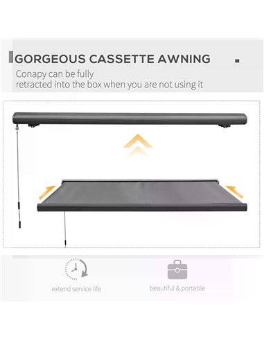 Outsunny Cassette Electric Motorised Manual Awning Door Window Patio Canopy Retractable Sun Shade w/ R/C, 300x250cm Grey 840-226