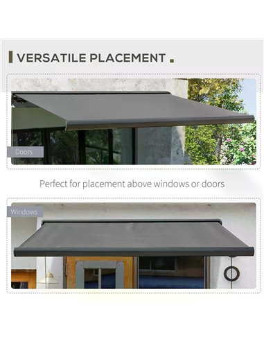 Outsunny Cassette Electric Motorised Manual Awning Door Window Patio Canopy Retractable Sun Shade w/ R/C, 300x250cm Grey 840-226