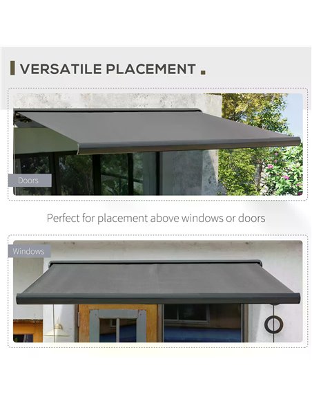 Outsunny Cassette Electric Motorised Manual Awning Door Window Patio Canopy Retractable Sun Shade w/ R/C, 300x250cm Grey 840-226 - pic 44632 | FastDaddyshop