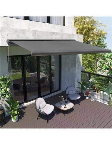 Outsunny 350x300cm Cassette Electric Motorised Manual Awning, Grey 840-226V71