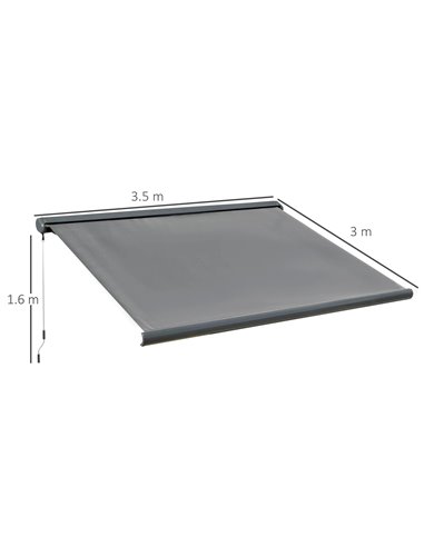 Outsunny Cassette Electric Motorised Manual Awning Door Window Patio Canopy Retractable Sun Shade w/ R/C, 350x300cm Grey 840-226