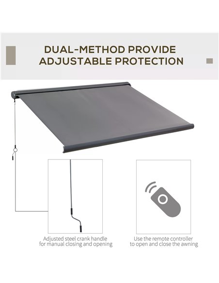 Outsunny Cassette Electric Motorised Manual Awning Door Window Patio Canopy Retractable Sun Shade w/ R/C, 350x300cm Grey 840-226 - pic 44638 | FastDaddyshop