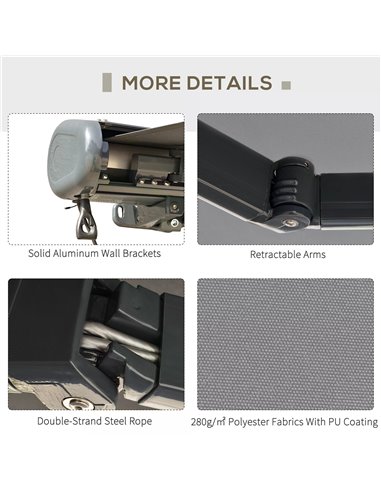 Outsunny Cassette Electric Motorised Manual Awning Door Window Patio Canopy Retractable Sun Shade w/ R/C, 350x300cm Grey 840-226
