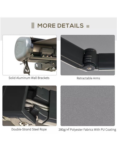 Outsunny Cassette Electric Motorised Manual Awning Door Window Patio Canopy Retractable Sun Shade w/ R/C, 350x300cm Grey 840-226 - pic 44639 | FastDaddyshop