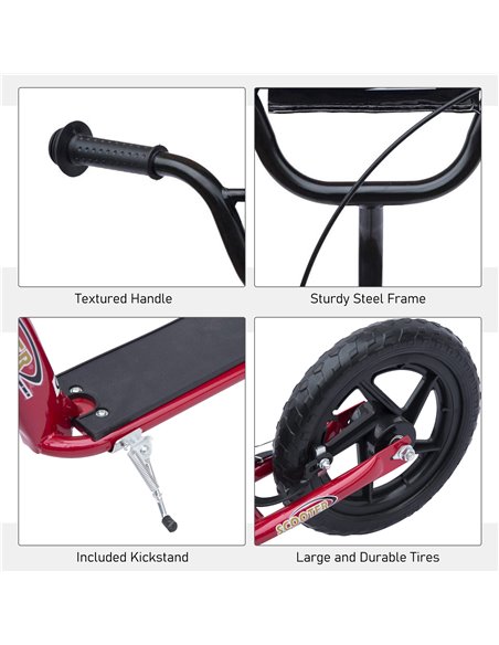 HOMCOM Teen Push Scooter Kids Children Stunt Scooter w/ 12" EVA Tyres, Red - pic 4464 | FastDaddyshop
