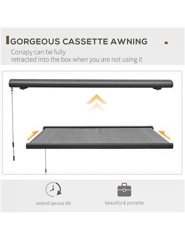 Outsunny Cassette Electric Motorised Manual Awning Door Window Patio Canopy Retractable Sun Shade w/ R/C, 350x300cm Grey 840-226