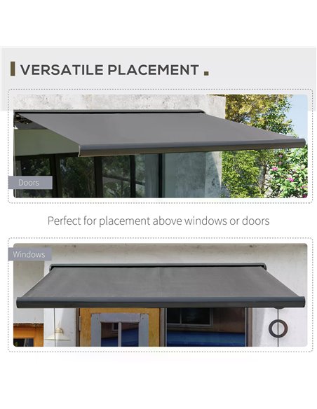 Outsunny Cassette Electric Motorised Manual Awning Door Window Patio Canopy Retractable Sun Shade w/ R/C, 350x300cm Grey 840-226 - pic 44641 | FastDaddyshop