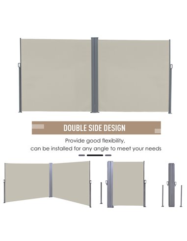 Outsunny Patio Retractable Double Side Awning, Folding Privacy Screen Fence, Privacy Wall Corner Sun Shade Wind Screen Room Divi