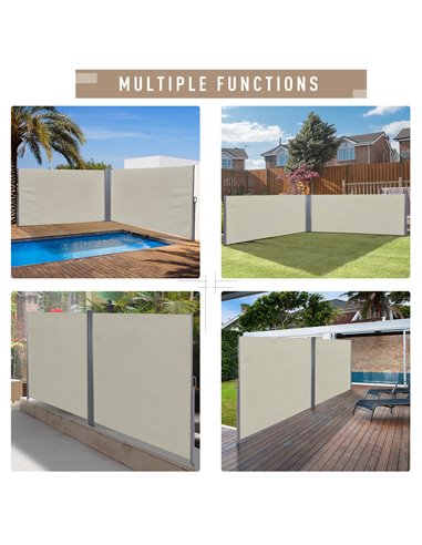 Outsunny Patio Retractable Double Side Awning, Folding Privacy Screen Fence, Privacy Wall Corner Sun Shade Wind Screen Room Divi