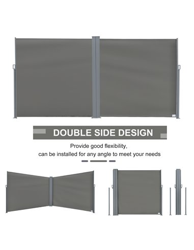 Outsunny Patio Retractable Double Side Awning Folding Privacy Screen Fence Privacy Wall Corner Divider Sun Shade Wind Screen Ind