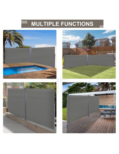 Outsunny Patio Retractable Double Side Awning Folding Privacy Screen Fence Privacy Wall Corner Divider Sun Shade Wind Screen Ind