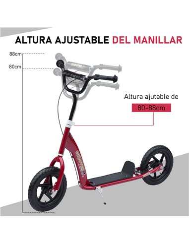 HOMCOM Teen Push Scooter Kids Children Stunt Scooter w/ 12" EVA Tyres, Red