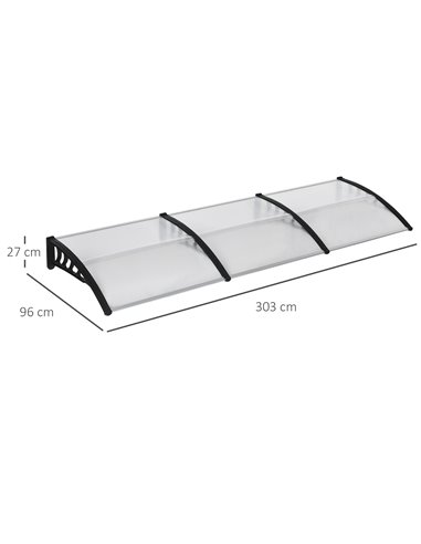 Outsunny Front Door Canopy, Outdoor Awning, 300 x 96cm Rain Shelter for Window, Porch and Front/Back Door, Clear B70-058V03BK