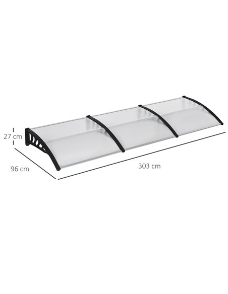 Outsunny Front Door Canopy, Outdoor Awning, 300 x 96cm Rain Shelter for Window, Porch and Front/Back Door, Clear B70-058V03BK - pic 44664 | FastDaddyshop