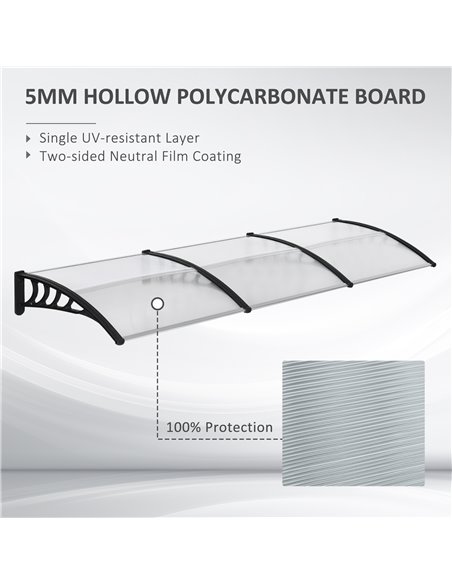 Outsunny Front Door Canopy, Outdoor Awning, 300 x 96cm Rain Shelter for Window, Porch and Front/Back Door, Clear B70-058V03BK - pic 44665 | FastDaddyshop