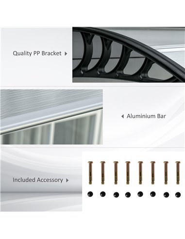 Outsunny Front Door Canopy, Outdoor Awning, 300 x 96cm Rain Shelter for Window, Porch and Front/Back Door, Clear B70-058V03BK