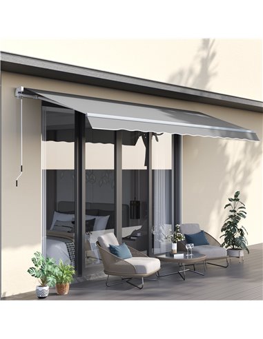 Outsunny 4x2.5m Retractable Manual Awning, Light Grey 840-177V01LG