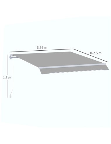 Outsunny 4x2.5m Retractable Manual Awning Window Door Sun Shade Canopy with Fittings and Crank Handle Light Grey 840-177V01LG