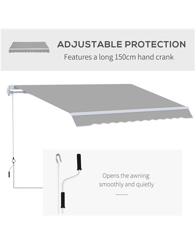 Outsunny 4x2.5m Retractable Manual Awning Window Door Sun Shade Canopy with Fittings and Crank Handle Light Grey 840-177V01LG