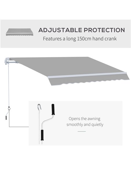 Outsunny 4x2.5m Retractable Manual Awning Window Door Sun Shade Canopy with Fittings and Crank Handle Light Grey 840-177V01LG - pic 44674 | FastDaddyshop