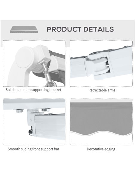 Outsunny 4x2.5m Retractable Manual Awning Window Door Sun Shade Canopy with Fittings and Crank Handle Light Grey 840-177V01LG - pic 44676 | FastDaddyshop