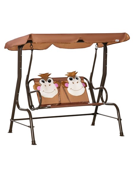 Outsunny 2-Seat Kids Canopy Swing, Monkey Pattern, Coffee 312-071CF - pic 44680 | FastDaddyshop