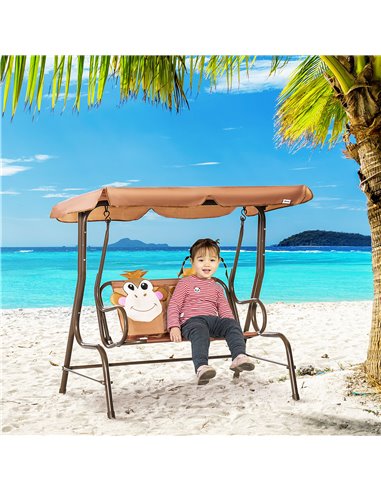 Outsunny 2-Seat Kids Canopy Swing, Monkey Pattern, Coffee 312-071CF