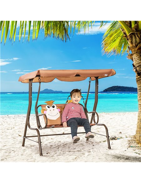 Outsunny 2-Seat Kids Canopy Swing, Monkey Pattern, Coffee 312-071CF - pic 44681 | FastDaddyshop