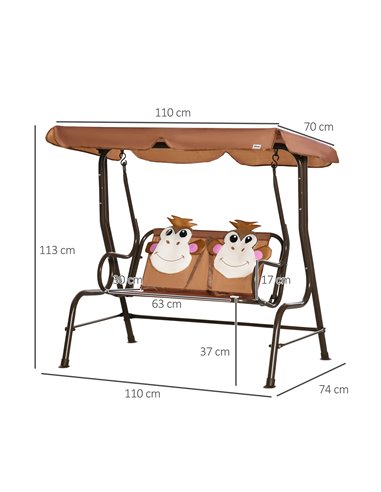 Outsunny 2-Seat Kids Canopy Swing, Monkey Pattern, Coffee 312-071CF