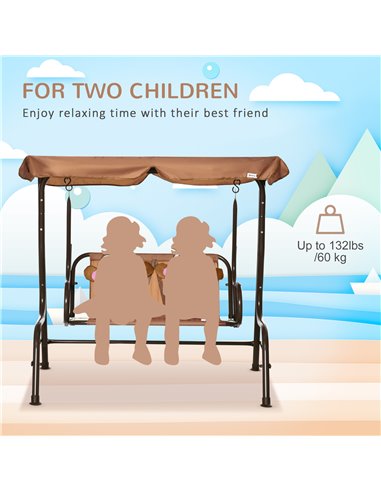Outsunny 2-Seat Kids Canopy Swing, Children Outdoor Patio Lounge Chair, for Garden Porch, with Adjustable Awning, Seat Belt, Mon