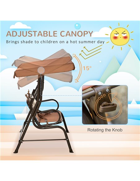 Outsunny 2-Seat Kids Canopy Swing, Children Outdoor Patio Lounge Chair, for Garden Porch, with Adjustable Awning, Seat Belt, Mon - pic 44684 | FastDaddyshop