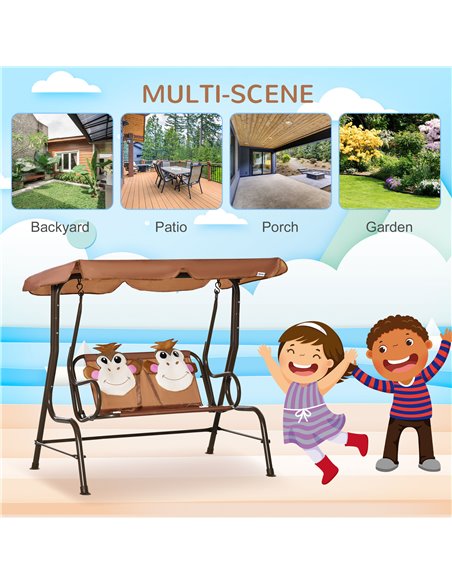 Outsunny 2-Seat Kids Canopy Swing, Children Outdoor Patio Lounge Chair, for Garden Porch, with Adjustable Awning, Seat Belt, Mon - pic 44686 | FastDaddyshop