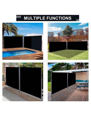 Outsunny 6 x 2m Retractable Sun Side Awning Screen Fence Patio Garden Wall Balcony Screening Panel Outdoor Blind Privacy Divider