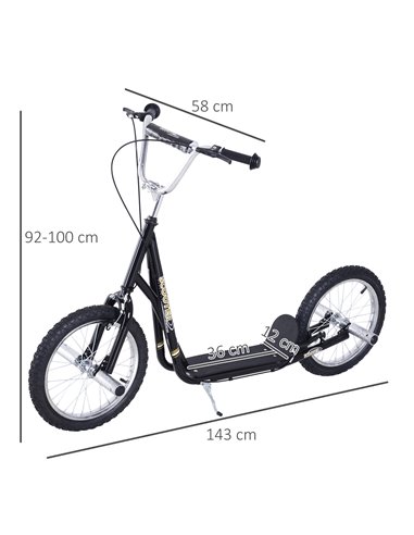 HOMCOM Teen Push Scooter Kids Children Stunt Scooter for 5+ Years with 16 Inches Wheels Adjustable Height Front Rear Dual Brakes