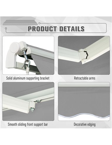 Outsunny Window Awning Canopy Garden Outdoor Shelter Patio Sun Shade UV Blocker Light Weight Aluminium Frame w/ Hand Crank 3 x 2