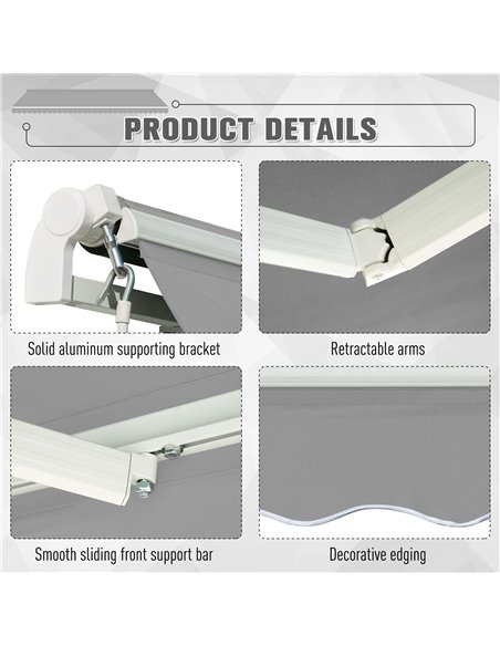 Outsunny Window Awning Canopy Garden Outdoor Shelter Patio Sun Shade UV Blocker Light Weight Aluminium Frame w/ Hand Crank 3 x 2 - pic 44704 | FastDaddyshop
