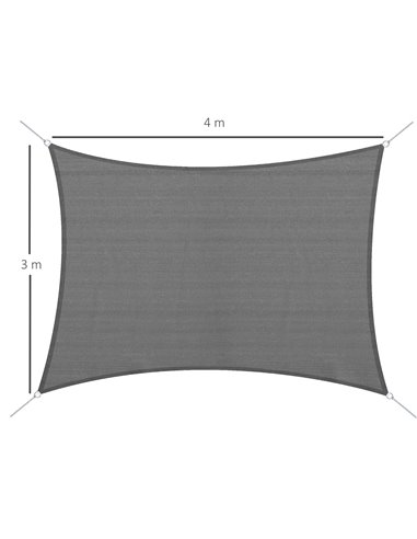 Outsunny 4 x 3m Sun Shade Sail Rectangle Canopy Awning, Charcoal Grey 840-233
