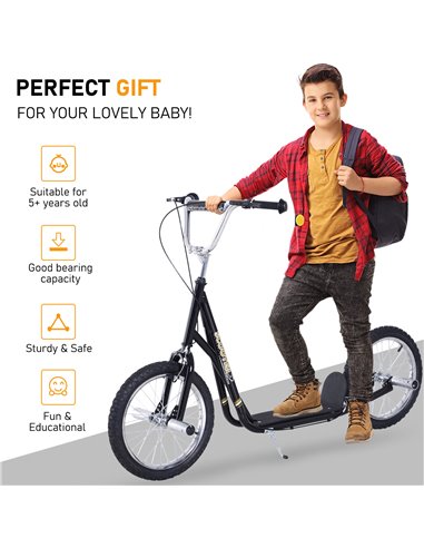 HOMCOM Teen Push Scooter Kids Children Stunt Scooter for 5+ Years with 16 Inches Wheels Adjustable Height Front Rear Dual Brakes