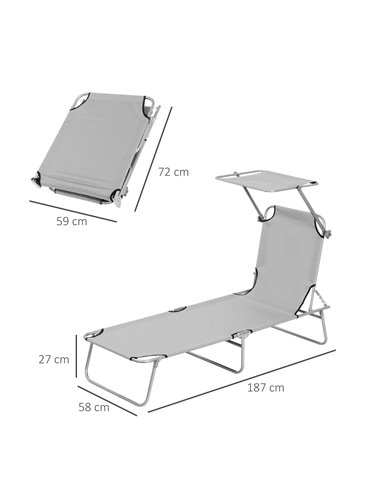 Outsunny Reclining Chair Folding Lounger Seat, Light Grey 84B-001LG