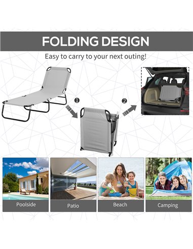 Outsunny Reclining Chair Folding Lounger Seat with Sun Shade Awning Beach Garden Outdoor Patio Recliner Adjustable, Light Grey 8