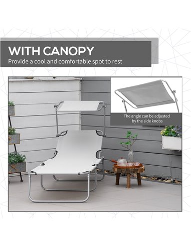 Outsunny Reclining Chair Folding Lounger Seat with Sun Shade Awning Beach Garden Outdoor Patio Recliner Adjustable, Light Grey 8